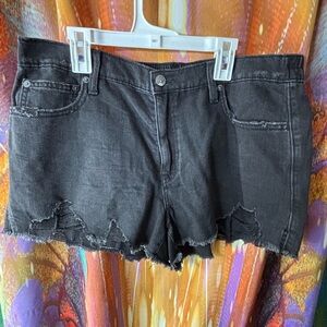 Aerie ✨ Distressed Black Elastic Waist Denim Shorts 🖤 NWT
